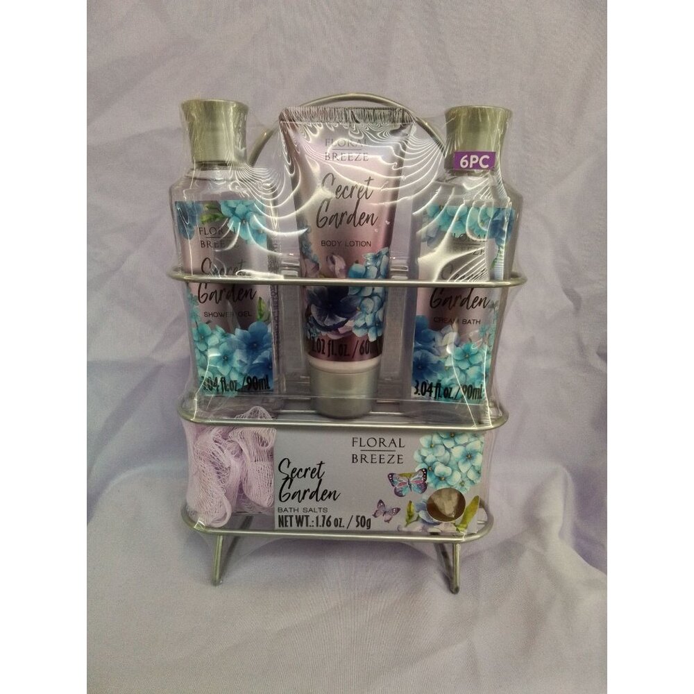 Secret Garden Floral Breeze 6pc Bath Set With Shower Gel Body Lotion & Bath Pouf